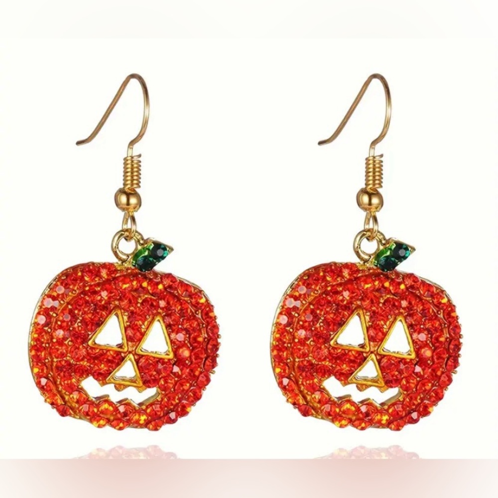 1008. 🎃 Pumpkin Rhinestone Dangle Earrings